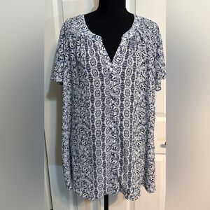 Blue and White Floral Button Front Dress